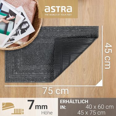 Придверний килимок Astra 45x75 см, протиковзкий та стійкий до витеру, вологостійкий килим для вхідної зони та балкона, антрацит