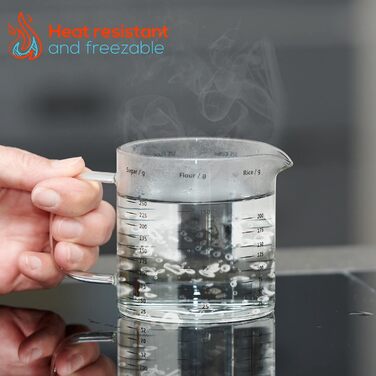 TreeBox Measuring Cups Glass - Small Measuring Cups - 3-Piece Set (250ml, 125ml & 50ml) - English Version - Robust and heat-resistant measuring cup set made of borosilicate glass - Microwave-safe - For baking & mixing