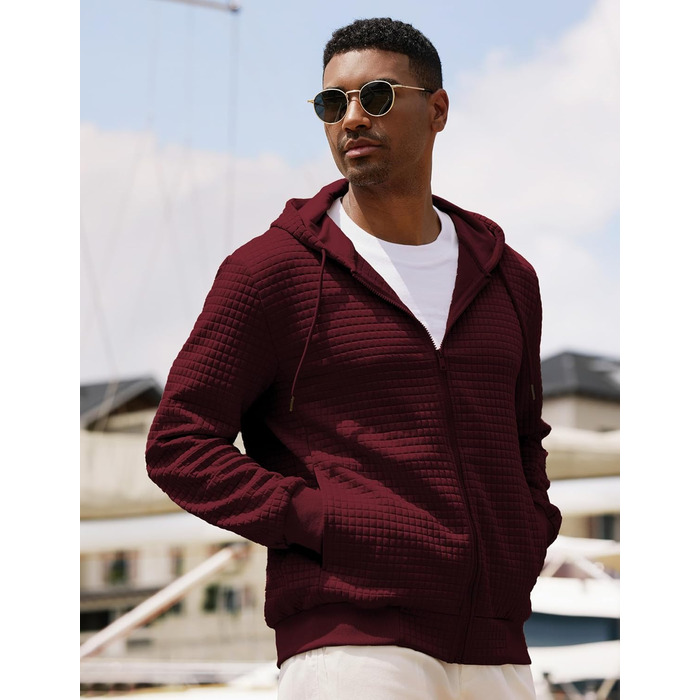 Світшот JMIERR для чоловіків з капюшоном, з довгим рукавом, в стилі вафлі, з блискавкою та кишенями (червоний, M)