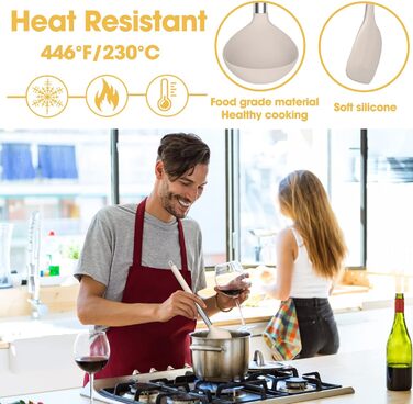 Silicone Cooking Utensil Set, Mushroom, Non-Stick Coated, Kitchen Gadgets, 24-Piece Cooking Utensil Set, Heat-Resistant Cookware, Silicone Kitchen Tools with Stainless Steel Handle (Khaki-24-Piece)
