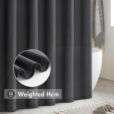 Шторка для душу MIULEE 150x180 см, темно-сіра, водовідштовхувальна, антигрибкова, текстильна, для ванни та душу, з 10 кільцями