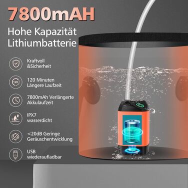 Портативний душ для кемпінгу Leise з акумулятором 7800mAh, USB-C, 3 режими, LED-дисплей, помаранчевий