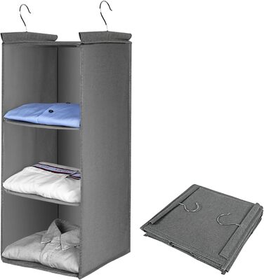 Органайзер для шафи AiQInu з 3 відділеннями, підвісний, бамбуковий, сірий (з гачками)