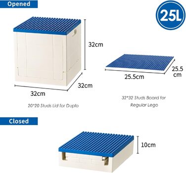 Складна коробка для зберігання з кришкою-платформою для Duplo, 25 л, SHIMOYAMA, синя, для конструктора Lego Duplo, пластиковий контейнер, штабельований, багатофункціональний