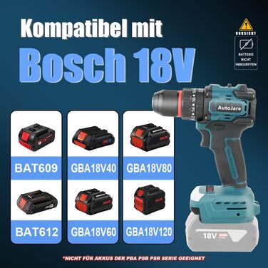 Акумуляторний ударний дриль-шуруповерт сумісний з Makita 18V, 13 мм, безщітковий, 35+3 ступені крутного моменту, 90 Н.м, 2 регульовані ступені, акумуляторний шуруповерт з 3 аксесуарами (без акумулятора) (10 мм для Bosch 18V)