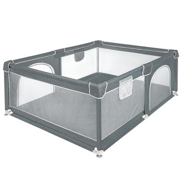 Baby Playpen, 160 x 120 cm, Activity Fence for Kids, with Base, Modular, Foldable, Large Playpen for Toddlers with Zipper Door (gray)