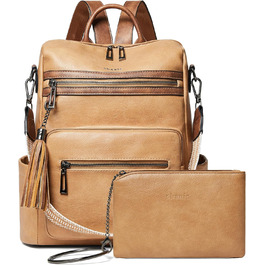 Шкіряний рюкзак-трансформер для жінок Shrrie: стильний рюкзак, сумка через плече, рюкзак для подорожей (бежевий/коричневий)