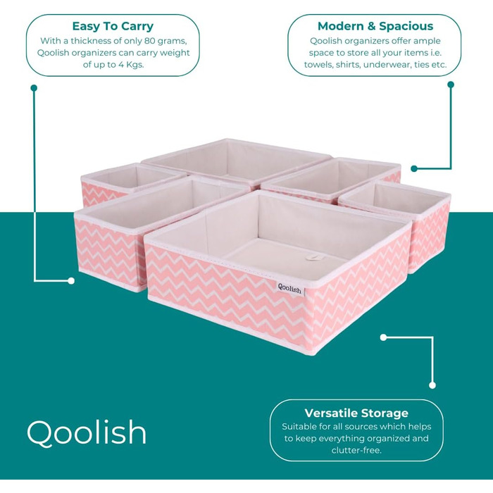 Qoolish Rosa Drawer Organizer, Set of 6 Sturdy Drawer Organizers to Sort Your Bedroom, Closet, and Drawer - Organize Your Space with our foldable