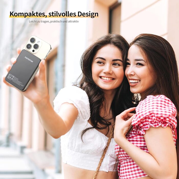 Портативний зарядний Power Bank Portentum MagSafe 10000 mAh: Швидка зарядка 22.5W, Qi 15W, USB-C, USB-A, Ultra-Slim 14mm для iPhone, Samsung, смартфонів, планшетів