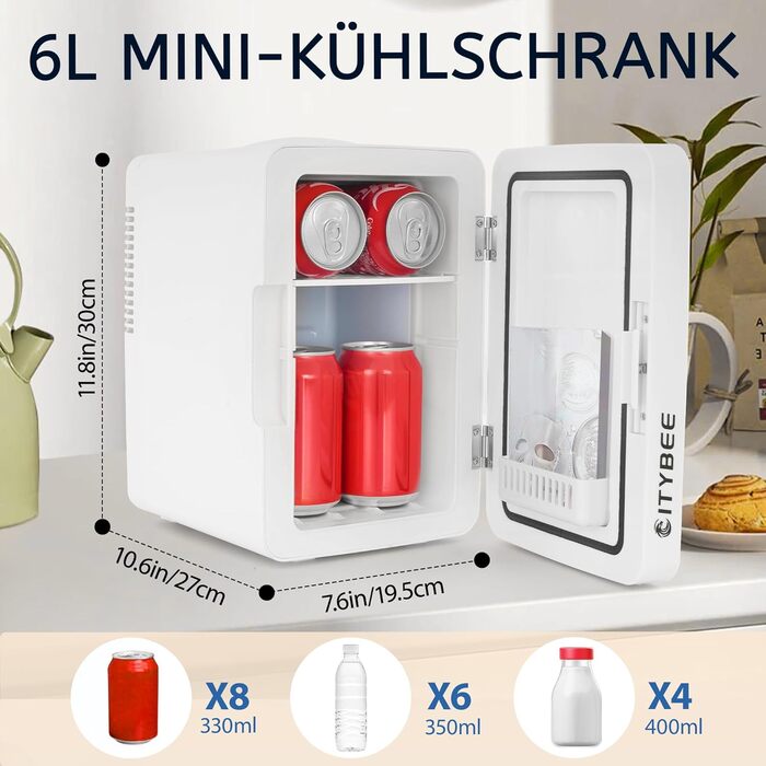 Міні холодильник 6л - компактний холодильник 12V/230V з LED-підсвічуванням та дзеркалом для косметики та догляду за шкірою. Ідеально для авто.