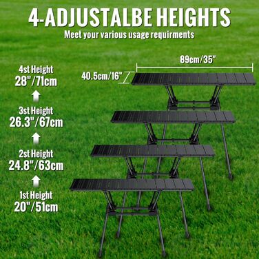 Складаний туристичний стіл Garllen 82x40 см, регулювання висоти (44/70 см), знімний стіл зі сталі, для пікніка, грилю, саду та кемпінгу