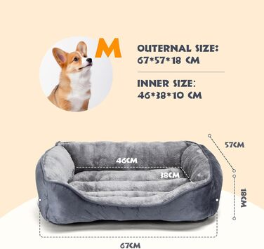 Dog Bed for Dogs 67x57cm, Non-Slip Dog Basket, Super Soft Fiber Filling, Washable Pet Bed for Small and Medium Dogs and Cats