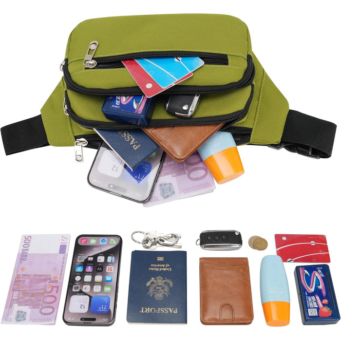 Поясна сумка на пояс, унісекс, зелена. Сумка через плече, для подорожей, прогулянок з собакою, чоловіча та жіноча. Довжина ремінця 60 см