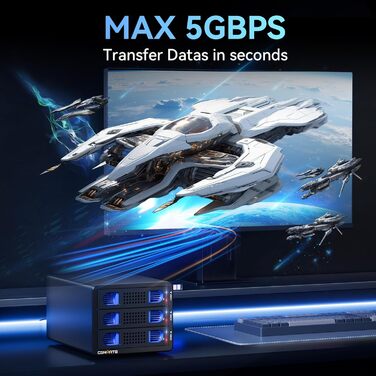 Корпус для жорстких дисків CENMATE з трьома відсіками для 2.5'/3.5' SATA HDD/SSD з USB 3.0, без інструментів, Daisy Chain, DAS (не RAID/NAS)