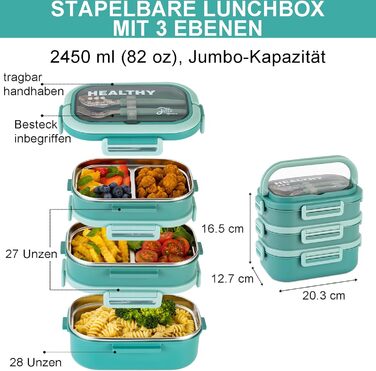 Ланчбокс Lille Home з 4 відділеннями, 1650 мл, з посудом, BPA-free, не протікає (зелений)