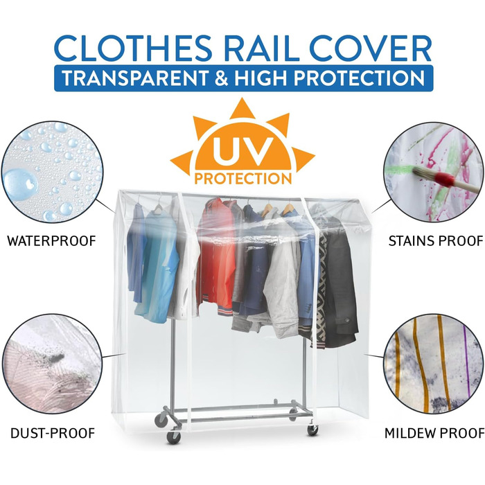 Tatkraft BIG Garment Rack Cover, Clothes Rack Cover, Plastic, Transparent, 2 Zippers, Extra Wide, cm (L130)