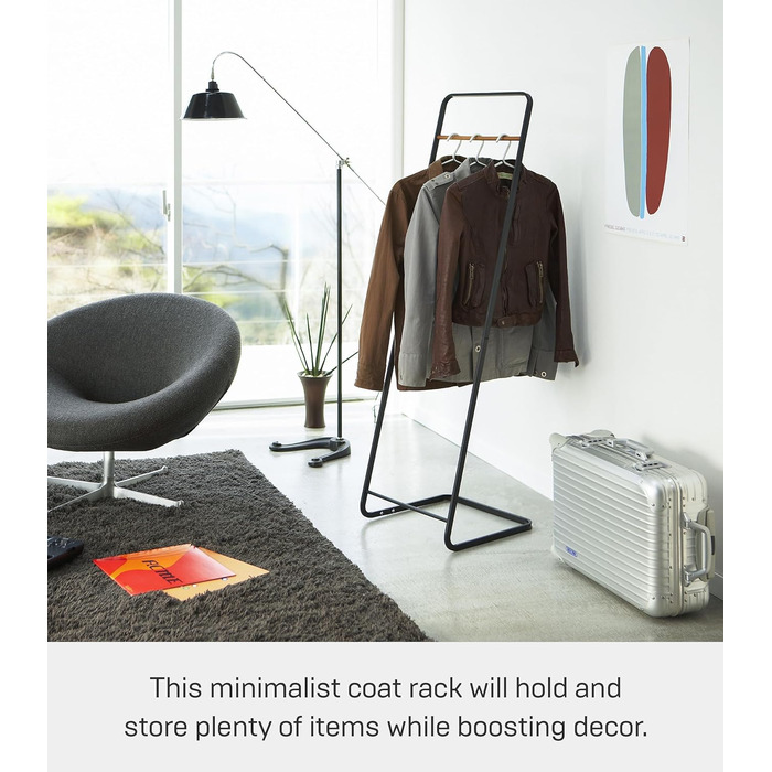 Yamazaki 7672 TOWER Wardrobe, Black, Steel / Wood, Minimalist, 40 x 40 x 140 cm
