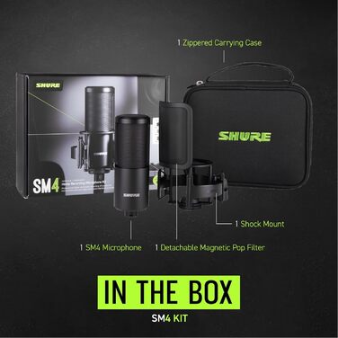 Мікрофон студійний Shure SM4 XLR конденсаторний для вокалу та інструментів, набір SM4-K-KIT