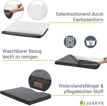 Ортопедичне ліжко для собак Juskys Milow, 76x51 см, сіре - м'яке та стабільне, знімний та пральний чохол - подушка для собак, килимок для маленьких собак
