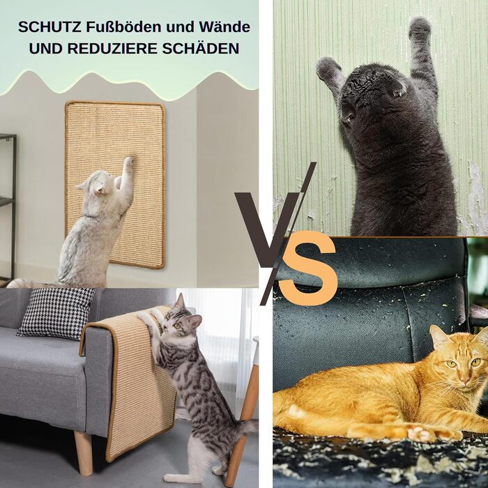 Килимок для дряпання котів JanYoo Sisal, захист від подряпин для меблів, 60x25 см (2 шт.) (60x40 см, 2 шт., 3-бежевий)