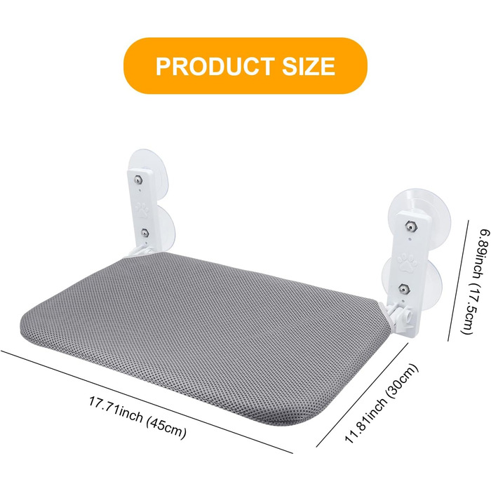 Підвісна лежанка для котів, гамак з 4 присосками, сірий, 45 x 30 см