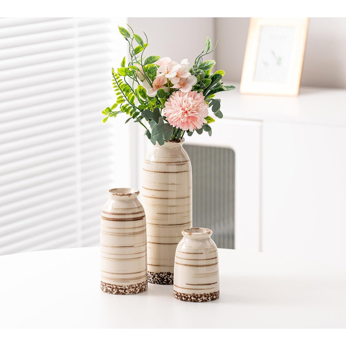 Керамічні вази 3 шт., сучасний мінімалізм, декор для дому, вази для сухоцвітів, вітальня, бежевий