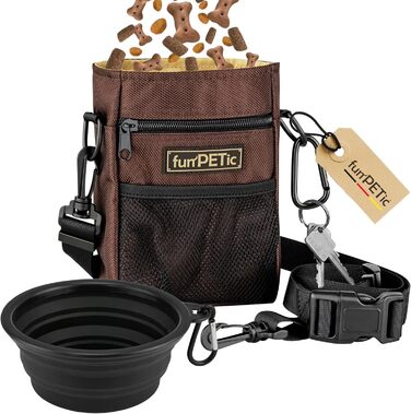 Футляр для корму funPETic з силіконовою мискою та кишеньками для ласощів, 4 відділення, карабін, для собак та коней