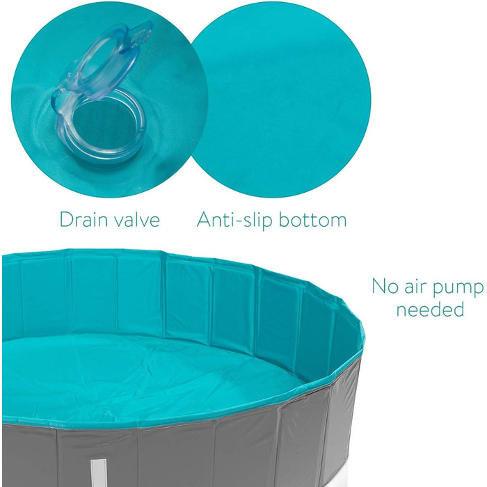 Navaris Dog Pool Splash Pool Foldable - Dog Pool made of Plastic - Agility Dog Toy - Dog Swimming Pool - Grey Petrol - Various Sizes