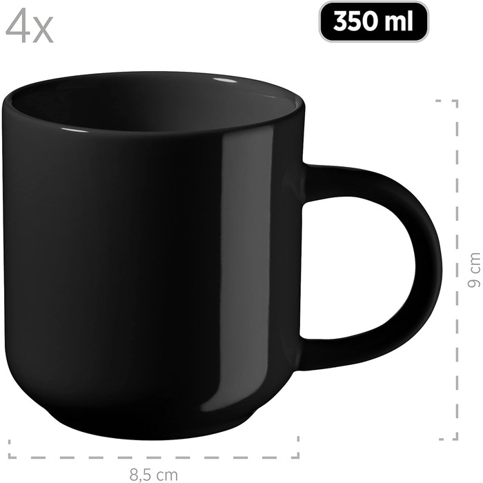 MÄSER 931961 Alenia Series, Dinner Set for 4 people in modern Scandinavian design, 16-piece combination service made of ceramic in black, stoneware