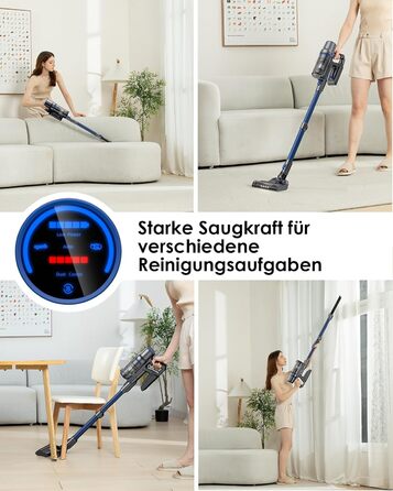 Бездротовий акумуляторний пилосос з функцією миття підлоги, 45000 Па/550 Вт/60 хв, безщітковий двигун, LED-дисплей, самостійна парковка, для твердих поверхонь, килимів та шерсті тварин, блакитний