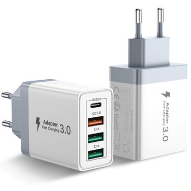 Подвійний USB зарядний пристрій 40W з 4 портами USB-C та USB-A, PD 3.0, для iPhone, Samsung та інших телефонів (2 шт. в упаковці, білий)