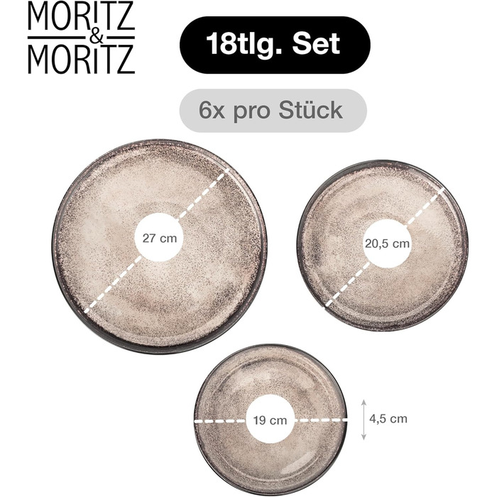 Набір посуду Moritz & Moritz VIDA Beige 18 предметів - Сучасний сервіз з порцеляни, стійкий до подряпин, для мікрохвильової печі та посудомийної машини, 6 персон