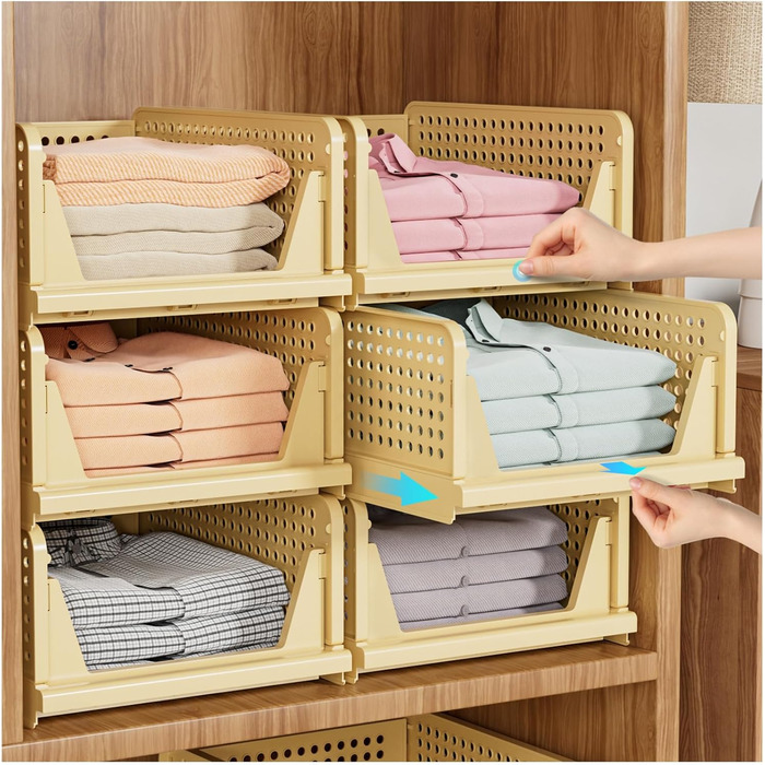 SNSLXH 5 Pack Stackable Closet Shelf Organizer, Multifunctional & Foldable Closet Organizer for Bathroom Kitchen Closet Storage, Space-Saving Closet Drawer Storage Box, White (5 pack Yellow)