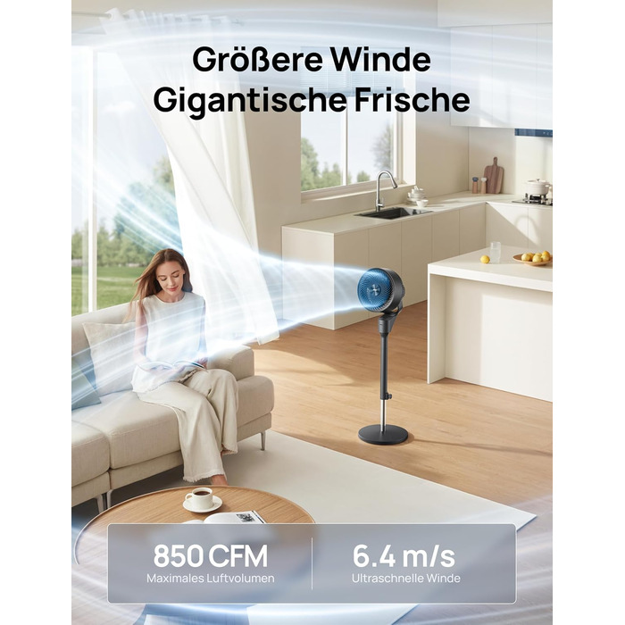 Вентилятор Dreo Leiser Standventilator: тихий, з осциляцією, таймер 6H, дистанційне керування, для спальні, функція ароматерапії (чорний)