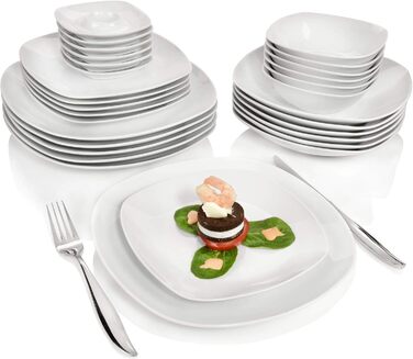 SÄNGER | Bilgola White Tableware Set, 30-Piece Porcelain Dinnerware Set for 6 People, Round Design Plate Set, Dinner Plates | PREMIUM COLLECTION Tableware Set 30 pcs