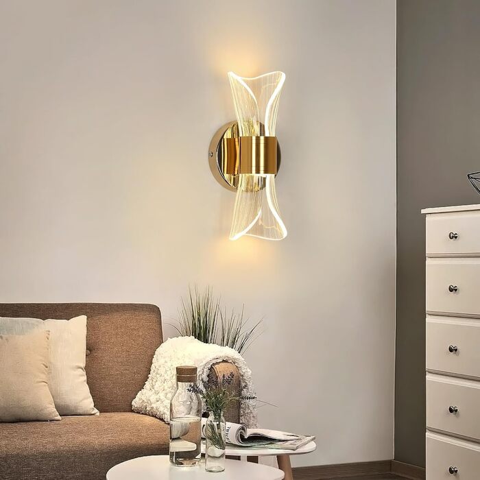 DELIPOP Настінне світильник Wandleuchte, 12W LED, 3 кольори світла (теплий/холодний/нейтральний), золотий, для спальні, вітальні, коридору, сходових маршів