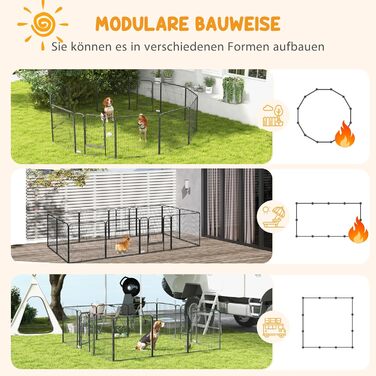 Летворешітка для цуценят PawHut 12-секційна з 12 грат, захисний тент, 80 см, для собак, котів, цуценят, для дому та вулиці