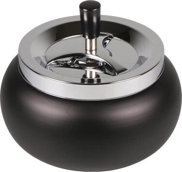 Преміум попільничка Kogu Jumbo 17 см, хром/чорна матова, кругла, велика, з обертовою кришкою