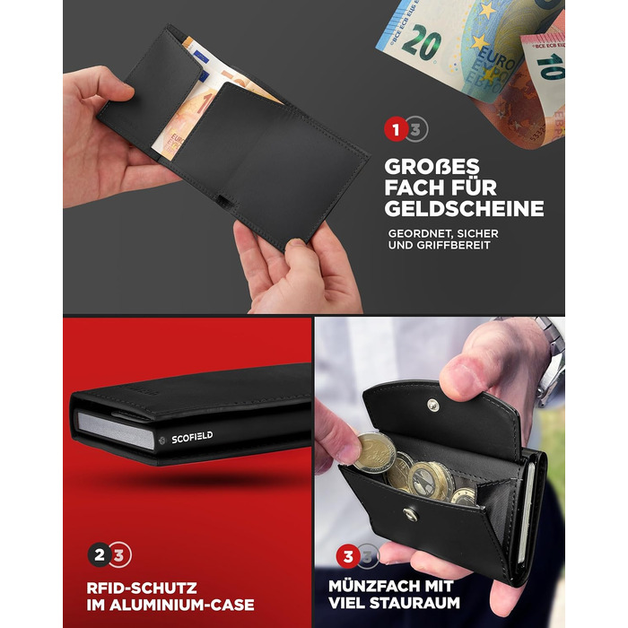 Чоловічий шкіряний гаманець SF SCOFIELD Duality Magflip Slim з монетницею та RFID-захистом, слот на 9-10 карт, Matte Black
