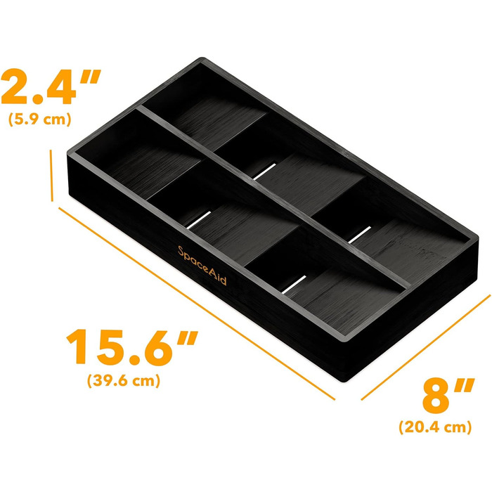 Органайзер для столових приборів SpaceAid з бамбука, 6 відділень, чорний - ложки, виделки, ножі, кухонне приладдя