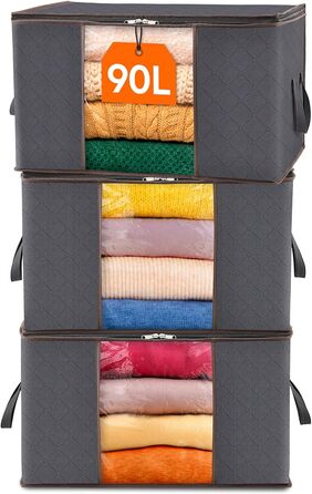 Органайзер для одягу Lifewit (3 шт) - коробки для зберігання з кришкою, сірий (90L)