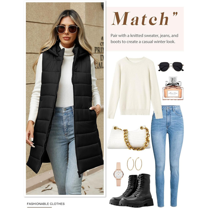 Жіноча пухова жилетка Yusongirl, довга, з капюшоном, тепла, чорна, осінь/зима