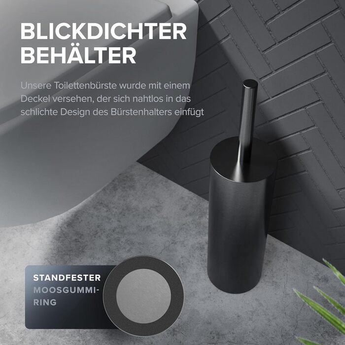 Торгова ручка для унітазу Ingoy | Силіконова щітка для унітазу | Чорна | з нержавіючої сталі з кришкою, для ванної та гостьового WC | Замінний насадок | Стильний дизайн (Бронза À Canon)