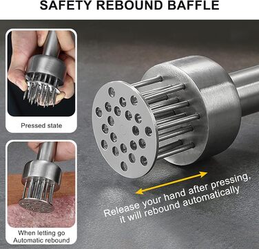 Fleischklopfer з нержавіючої сталі, молоток для м'яса, кухонний інструмент для приготування стейків, шніцелів, курки, риби та яловичини (20 см), сріблястий