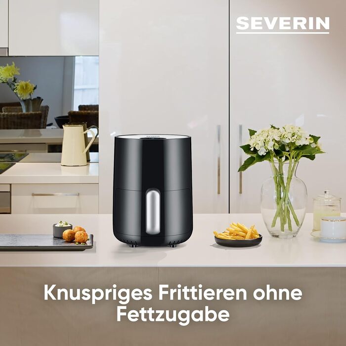 SEVERIN компактна аерофритюрниця Slim, 1.8 л, чорна, без жиру, інноваційна технологія гарячого повітря, для картоплі фрі, FR 2455