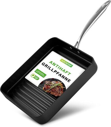 Гриль-сковорода NutriChef 28 см, квадратна, чавунна, антипригарна, для всіх плит, з високими рифленнями, жаростійка, міцні ручки