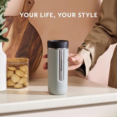 Термокружка Nespresso Travel Mug Small Sage Green 300 мл | Зручна термокружка для кави, чаю, матча | З кришкою, не протікає, можна мити в посудомийній машині | Сталева термокружка Salbeigrün (Rauchblau)