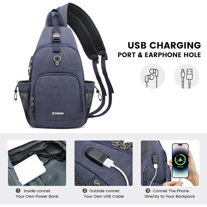 Сумка на плечі G4Free з канвасу - чоловіча/жіноча, для подорожей, хайкінгу, бігу, альпінізму (Navy Blue)