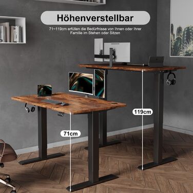 Devoko Electric Height Adjustable Standing Desk - Ergonomic Sit-Stand Computer Desk with Memory Function (White, 120 x 60 cm)