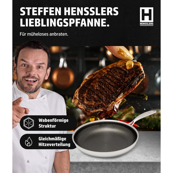 Сковорода HENSSELERS® 28 см - універсальна для всіх типів плит, антипригарне покриття, індукція, стійка до порізів та подряпин